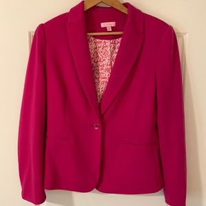 Lilly Pulitzer Women's Leighton One Button Blazer Peak Lapel Hot Pink • MEDIUM